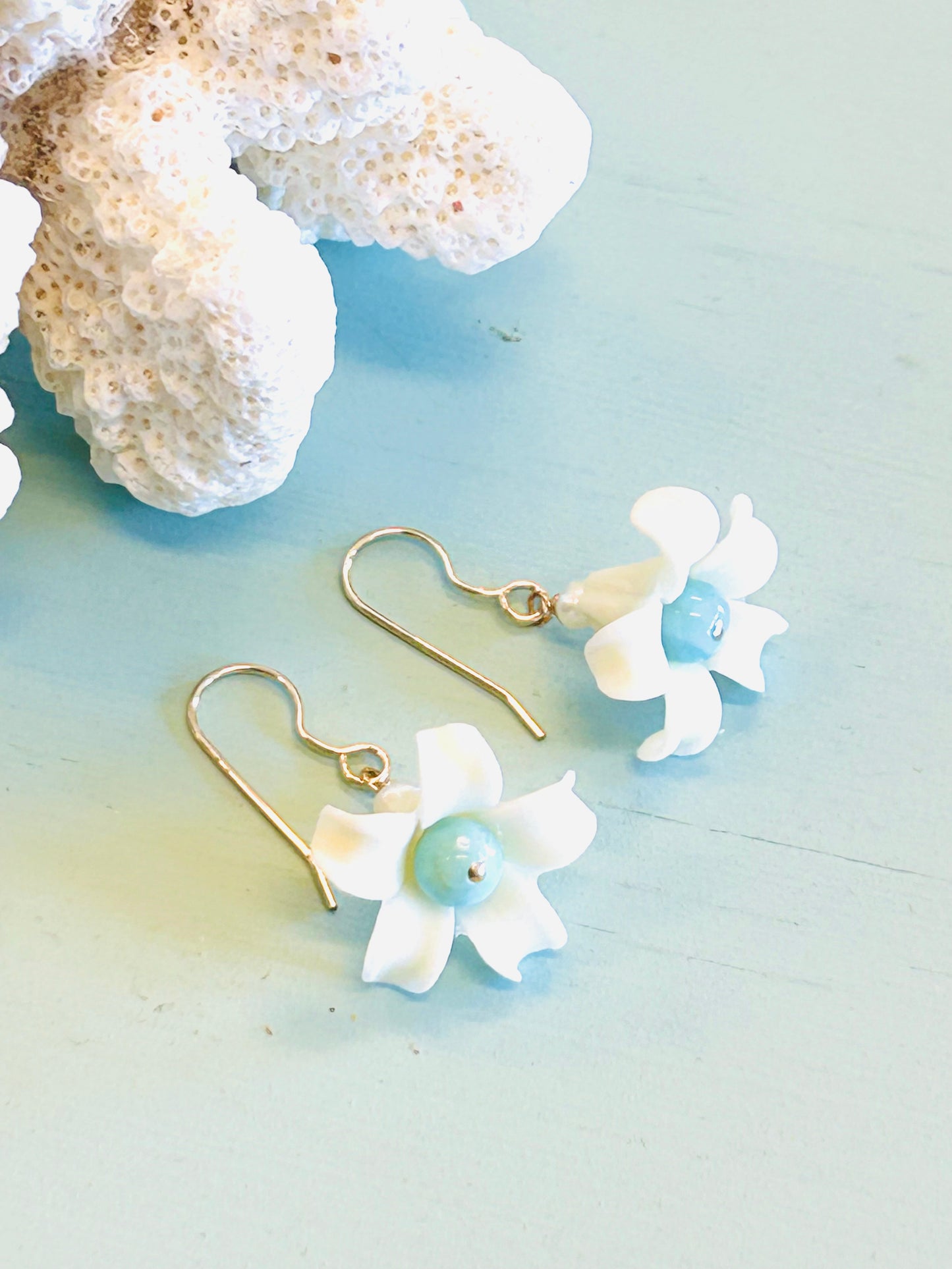 White pua Larimar earrings