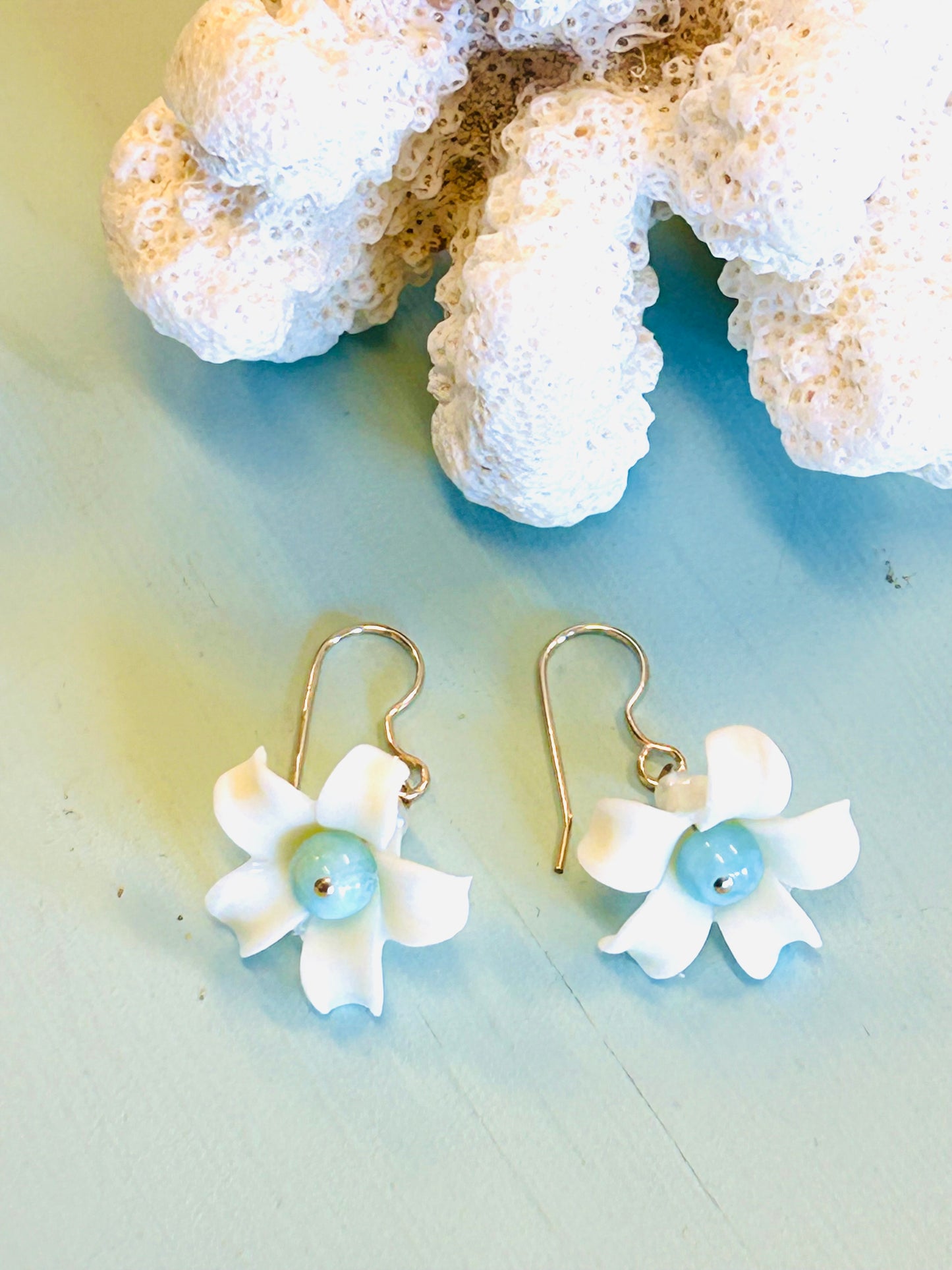 White pua Larimar earrings