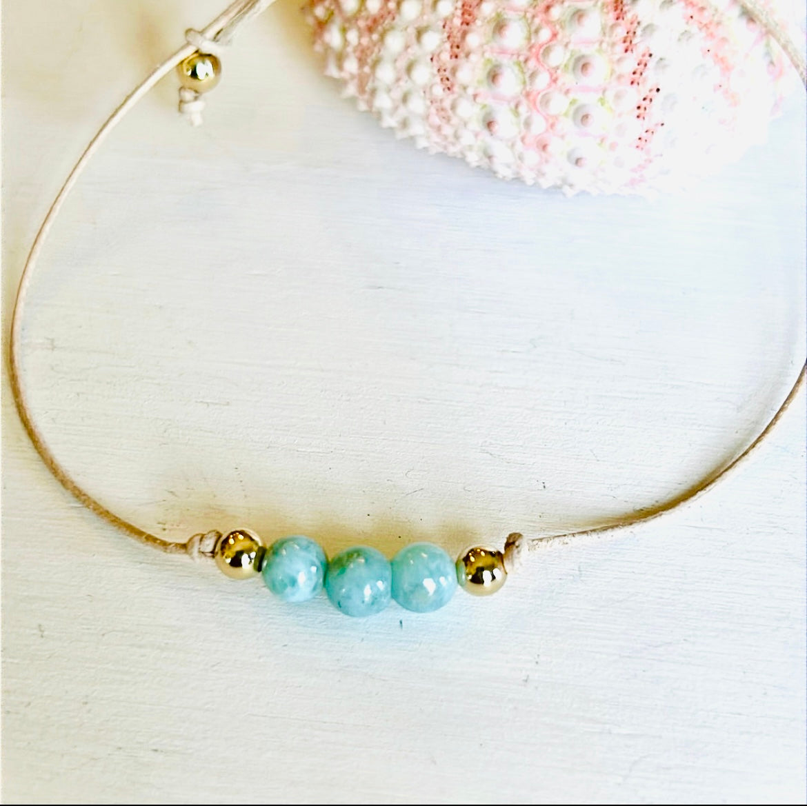 Larimar leather bracelet