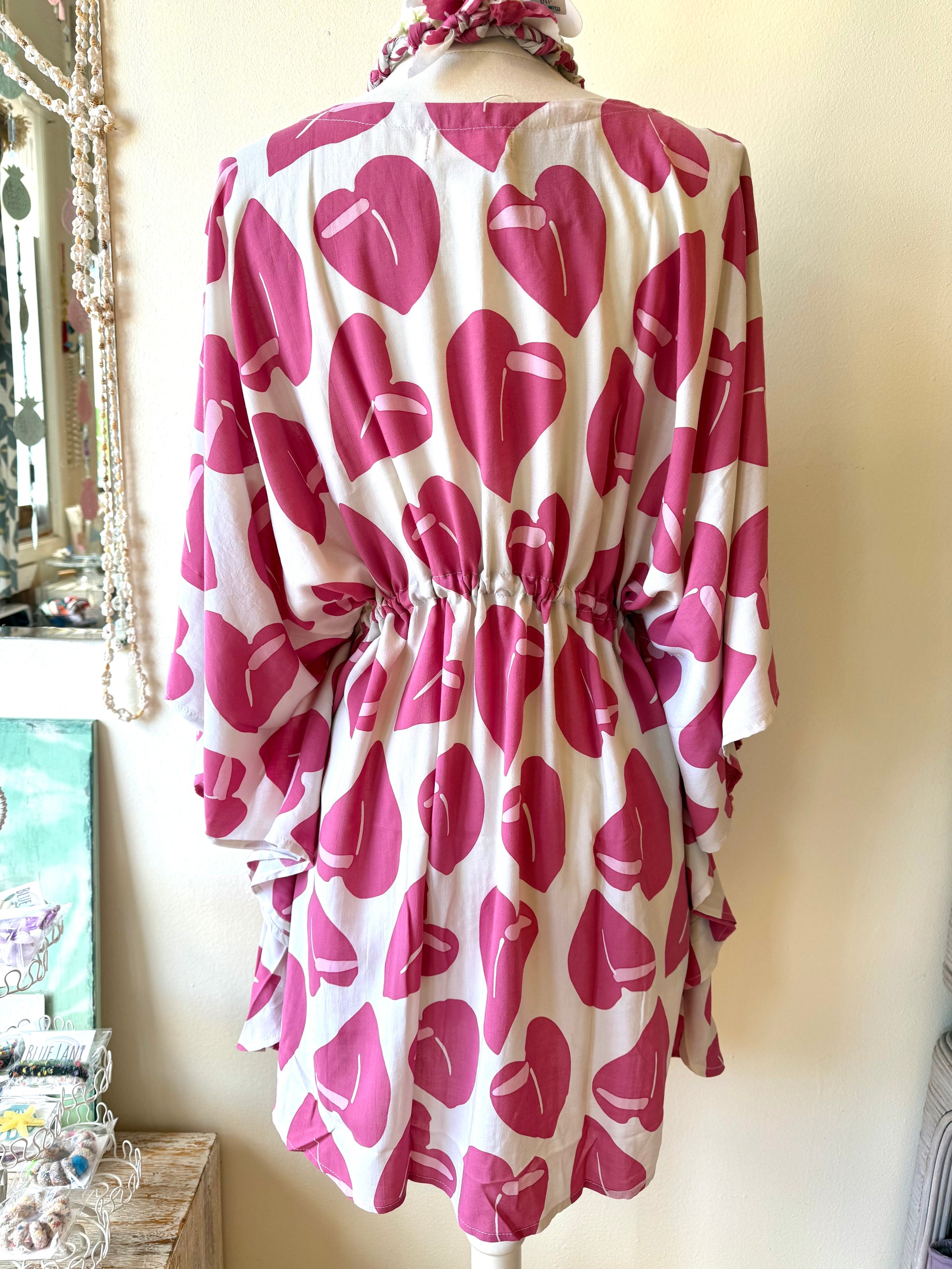 Hawaiian Mini Dress / Coverup - Anthurium Pink Hawaiian Mini Dress / Coverup - Anthurium Pink