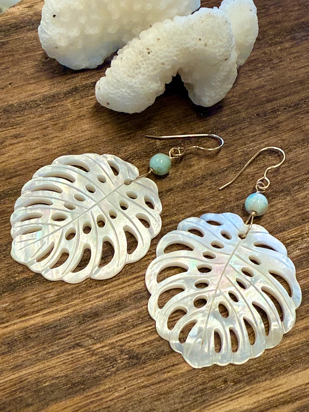 Monstera Larimar earrings