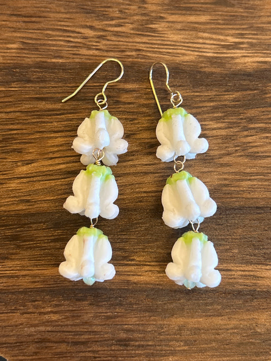 White Crown flower triple earrings